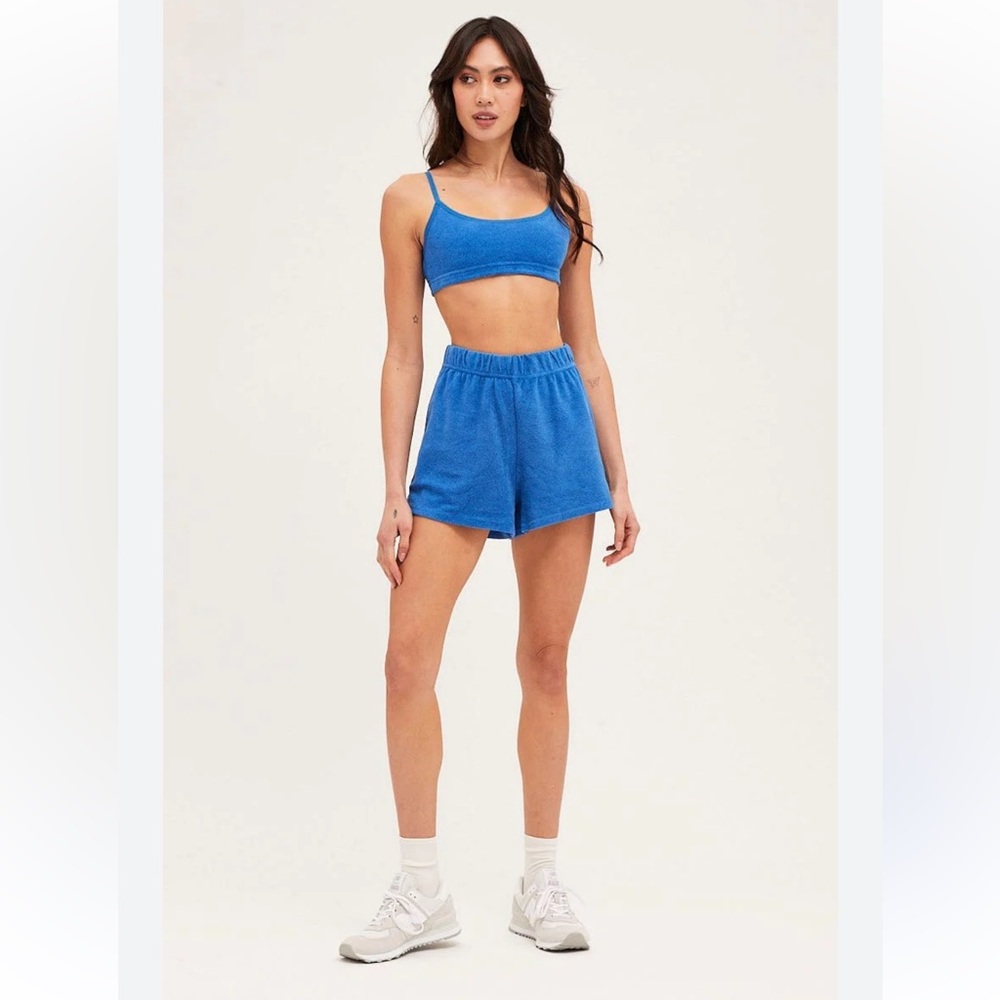 Women's Blue terry cloth Athletic Shorts with matching top